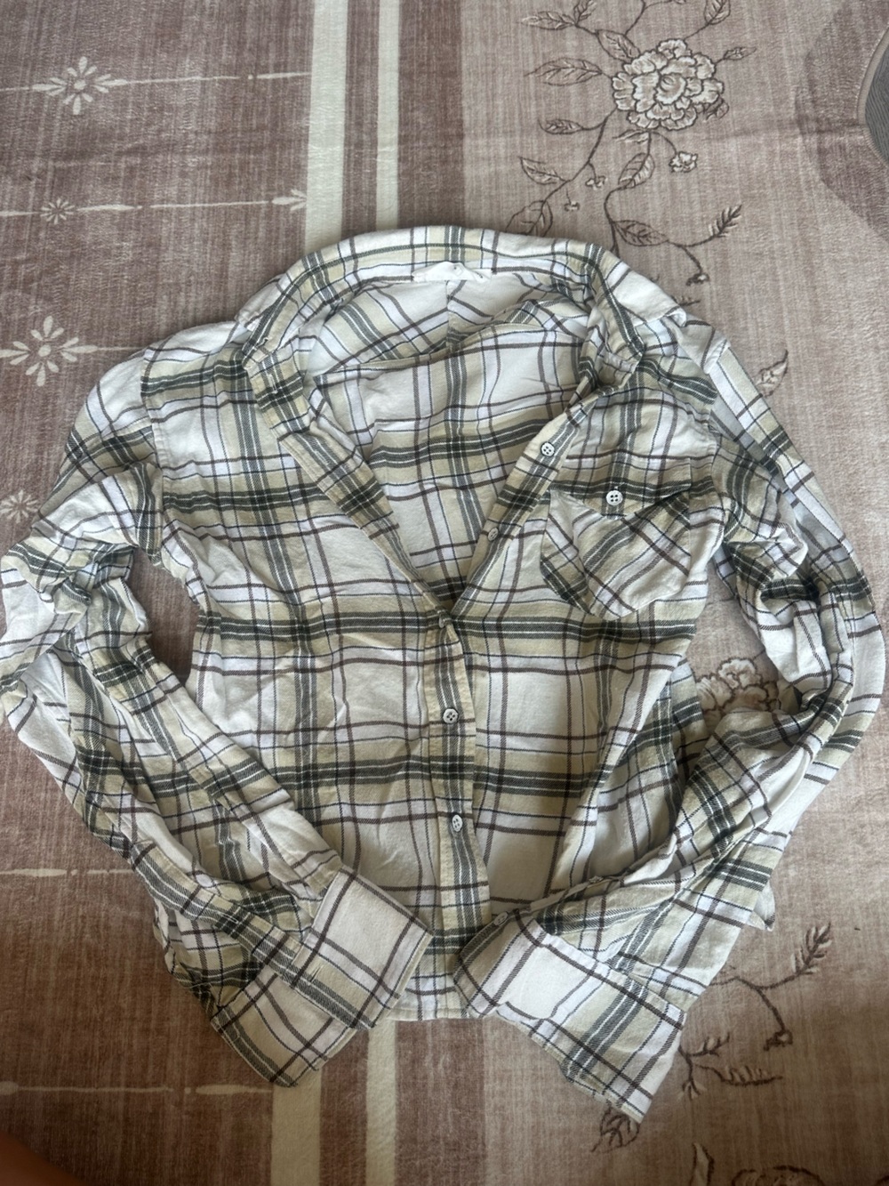 rag & bone Cream Plaid Button-Up with Olive and Brown Lines